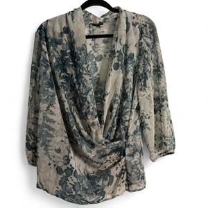 Talbots Sz. 14 Faux Wrap Sheer Water Color Blouse